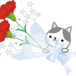猫がカーネイションの花束を持っているイラスト