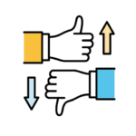 upを示す親指を上に、downを示す親指を下にしているイラスト