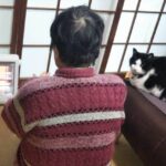 小さい遠赤外線ヒーターで暖を取る猫のここと母の画像。