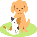 犬と猫が寄り添っているイラスト