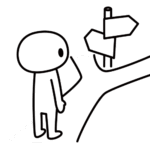 分かれ道の手前で佇む人のイラスト