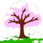 満開の桜に雪が積もっているイラスト