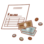 金額が記載された書類とお金のイラスト