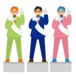 3人の立候補者がそれぞれ街灯演説をしているイラスト