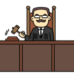 法廷で木槌を鳴らす裁判官のイラスト