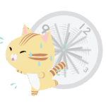 時計の針の動きが速くて、忙しそうに汗かいて動いている猫のイラスト