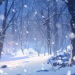 森に雪が降り積もる様子のイラスト