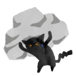 大きな岩に押しつぶされそうな猫のイラスト