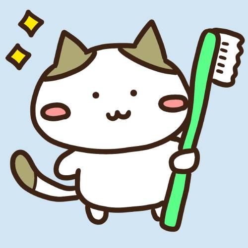 歯ブラシを持った猫のイラスト