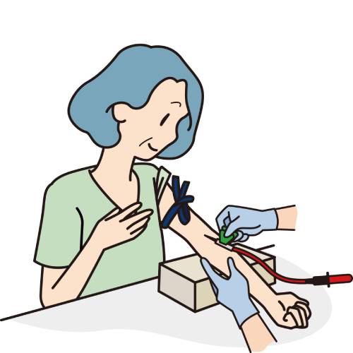 採血してもらっている女性のイラスト