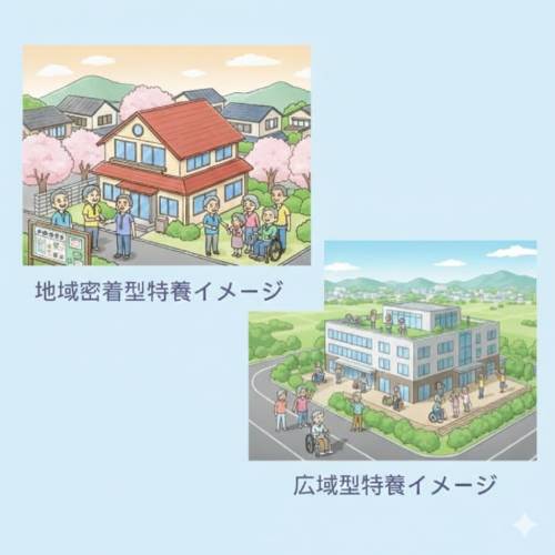 地域密着型特養と広域型特養を比較したイメージイラスト