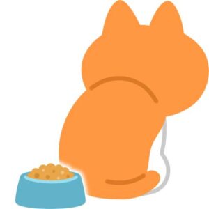 ご飯に背を向けて食べない猫のイラスト